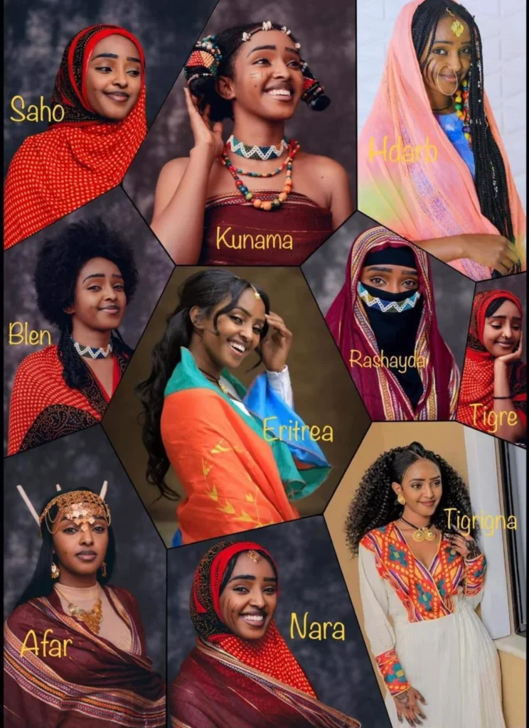 Tigrinya, Tigre, Saho, Afar, Kunama, Bilen, Hedareb, Nara, and Rashaida.