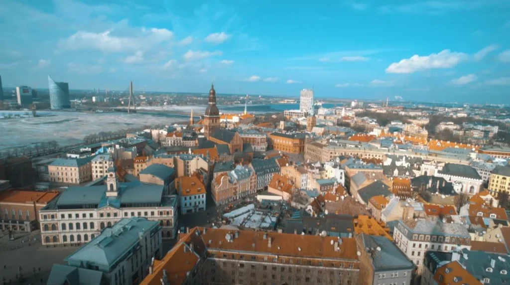 Aerial view of Riga and bridges