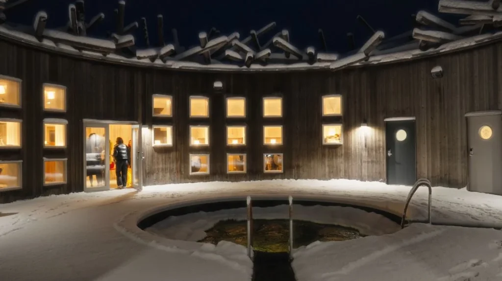 circular building with pool