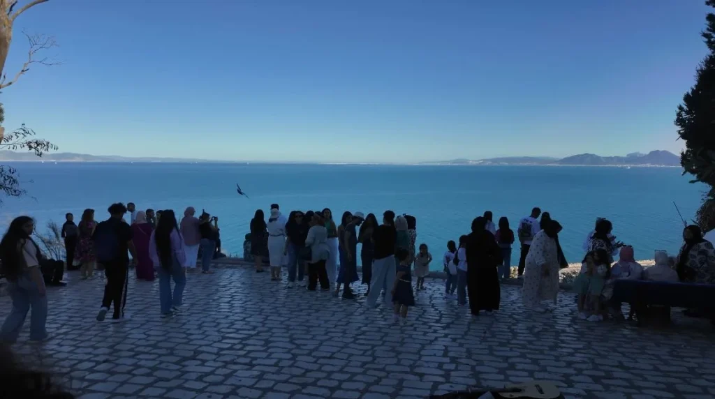 Crowded viewpoint in Sidi Bou