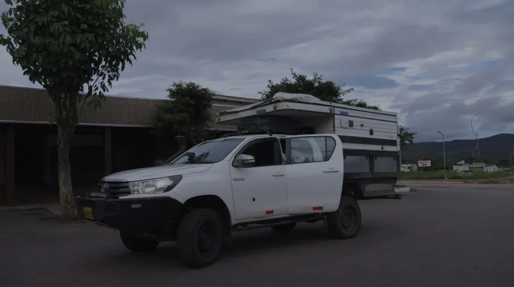 camper against mountains