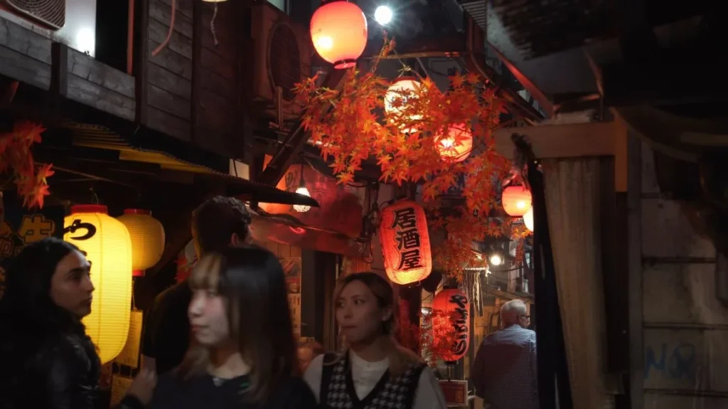 autumn alley with lanterns