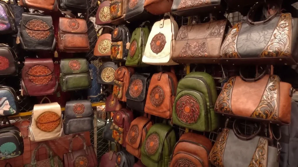 leather bags at market