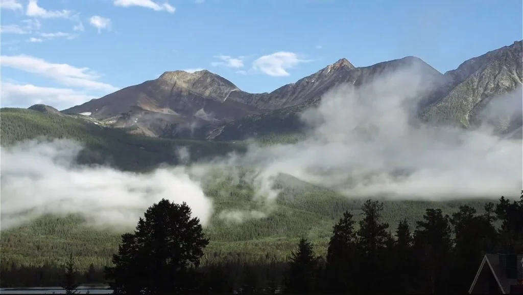mountain vista with low clouds