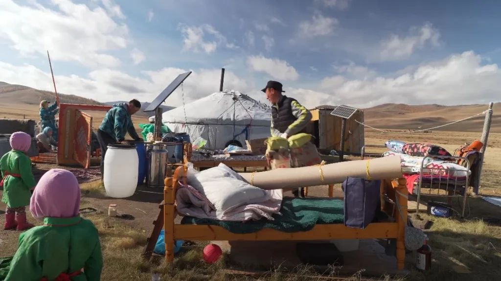 nomad camp with solar panels