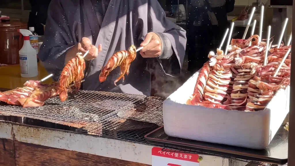 Grilled squid and seafood skewers