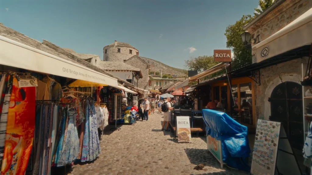 Traditional bazaarmarket street with Ottoman-era stone architecture