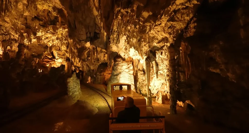 Cave train moving through Postojna
