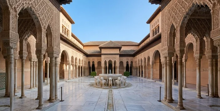 Court of the Lions courtyard at the Alhambra in Granada, Spain