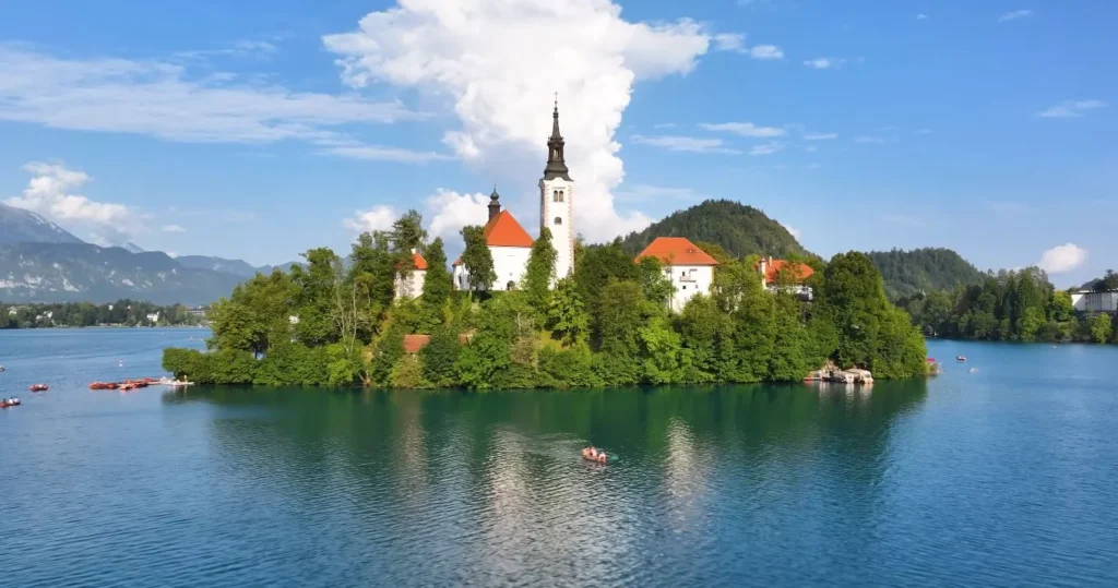 Lake Bled island church close-up