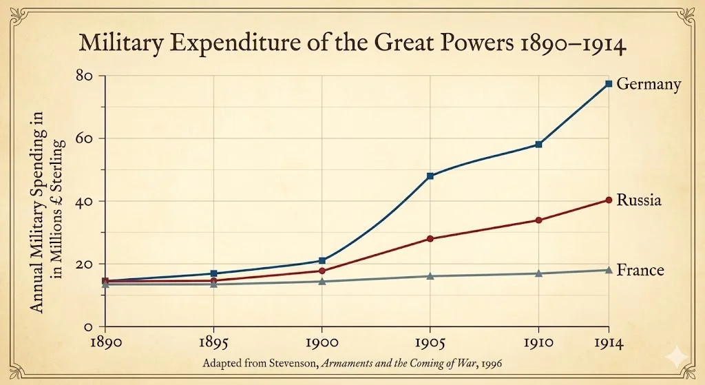 Military expenditure of Germany, France, and Russia 1890–1914