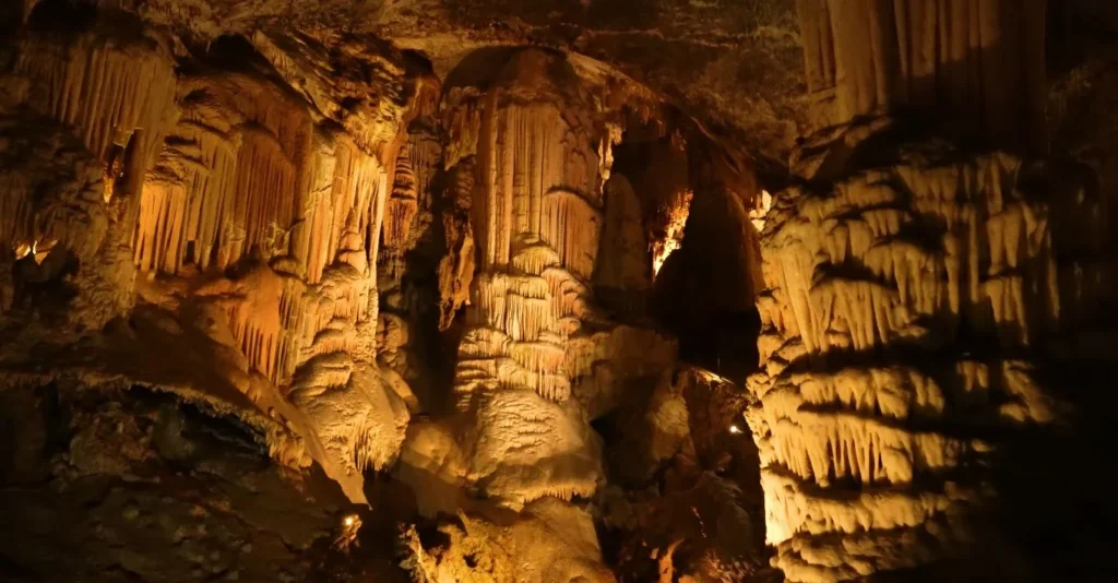 Postojna stalactites, amber lighting
