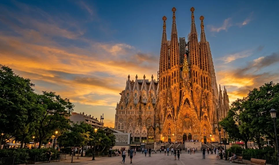 Sagrada Família exterior at golden hour