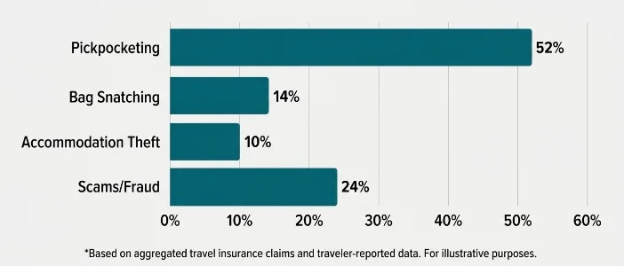 most common types of travel theft reported by tourists
