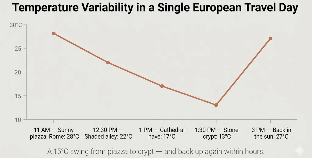 Temperature Variability in a Single European Travel Day